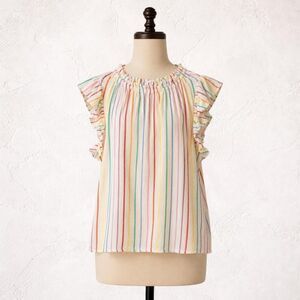 THML Rainbow Stripe Flutter Sleeve Gauze Top M